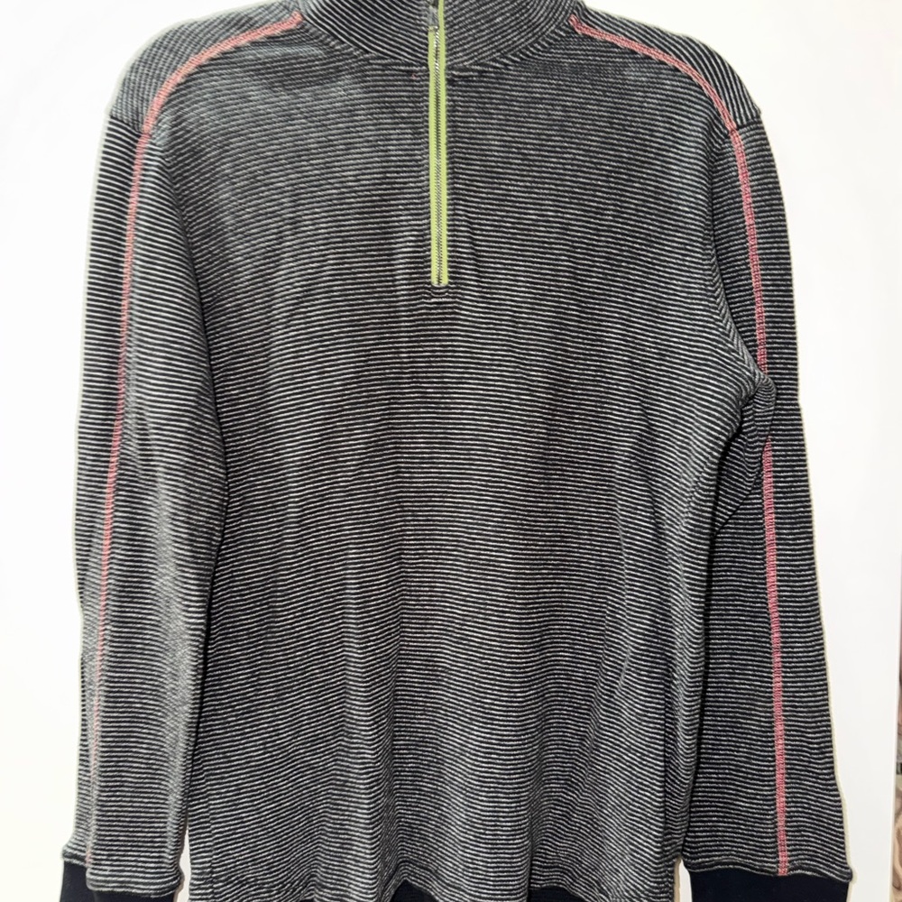 Robert Graham Black and Gray Turtleneck Sweater with Green and Pink Accents